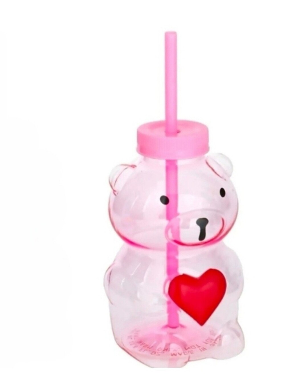 Pink Bear Shaped Sipper Cup with Red Heart